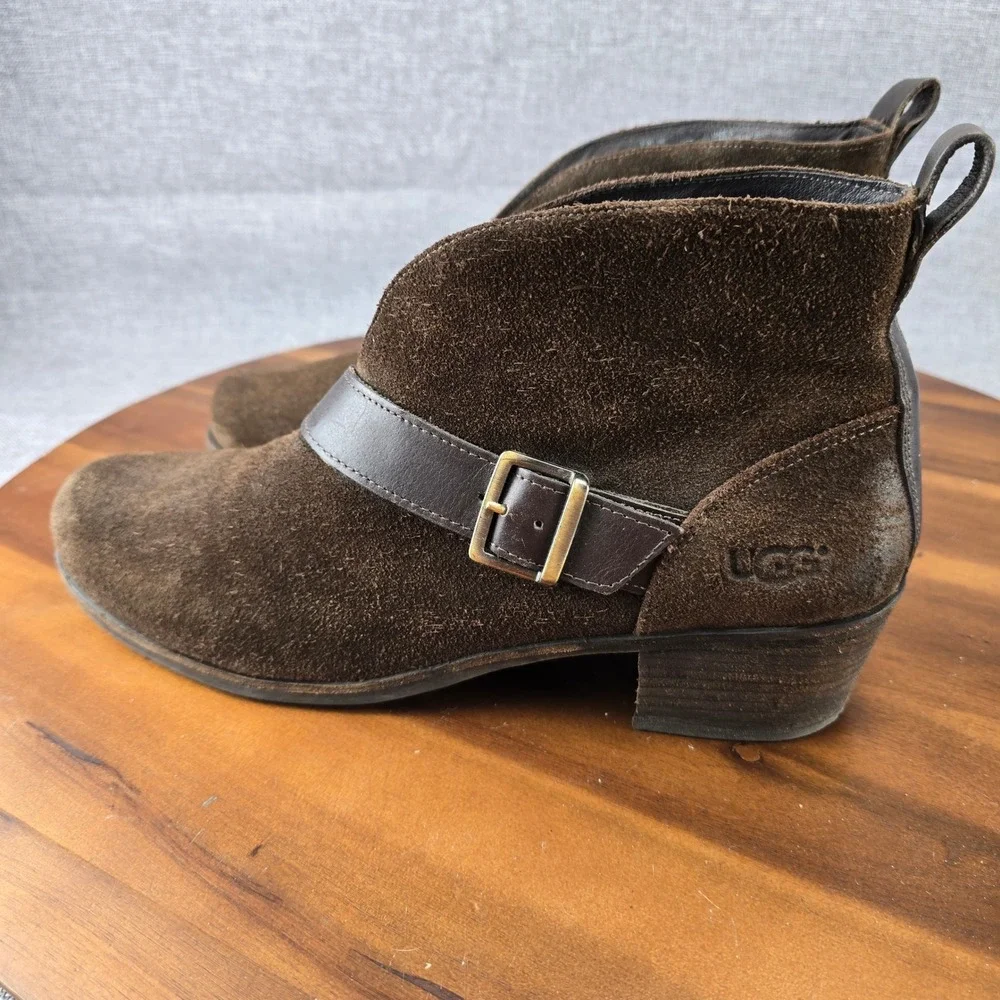 UGG Mens 12 Brown Suede Buckle‎ Ankle Boots 1014184 Chocolate Leather Strap